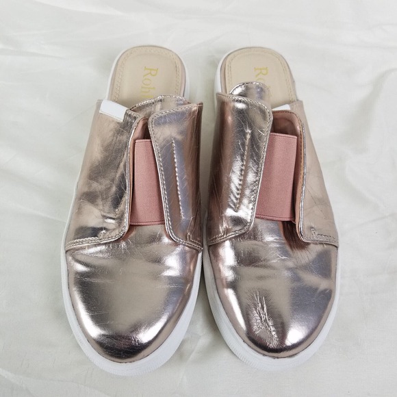 Rohb Shoes Womens 7.5 Champaign Rose Gold Slip On Flats Closed Round Toe - Picture 2 of 12